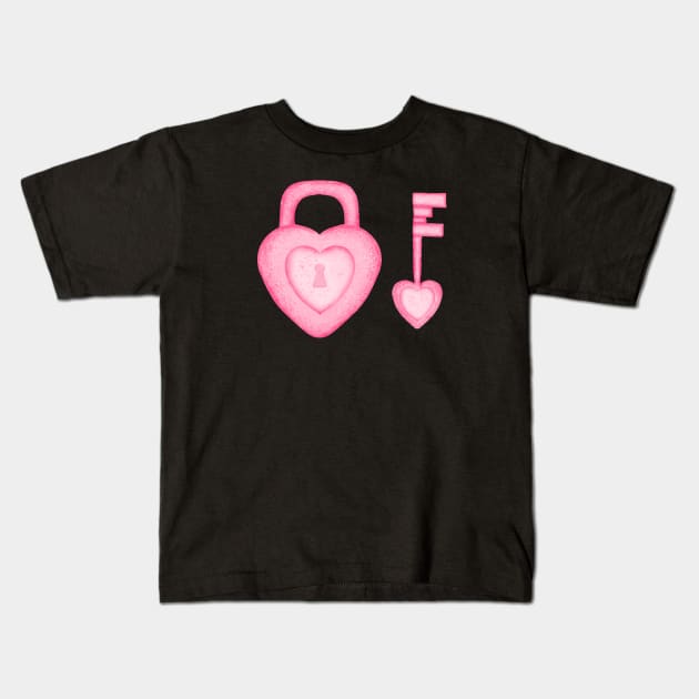 Heart of Padlock And Key Kids T-Shirt by Aisiiyan